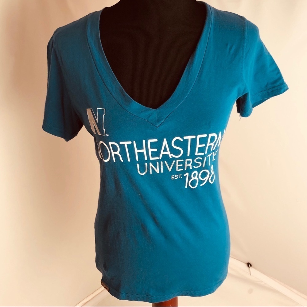 Jansport Northeastern University logo teal v-neck short sleeve t-shirt